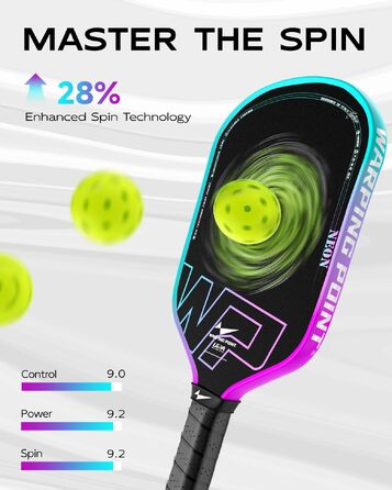 Ракетка для піклболу Warping Point Neon Gen 3, вуглецеве волокно T700, 16 мм EdgeFusion Core, термоформована рама, UPA-схвалено, синьо-фіолетовий градієнт