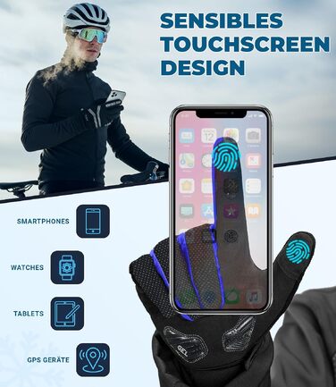 Рукавички велосипедні зимові FDX Thermo (чоловічі/жіночі) з гелевою подушечкою, водонепроникні, теплі, дихаючі, антиковзкі, з підтримкою сенсорного екрану, розмір XXL, чорно-сині