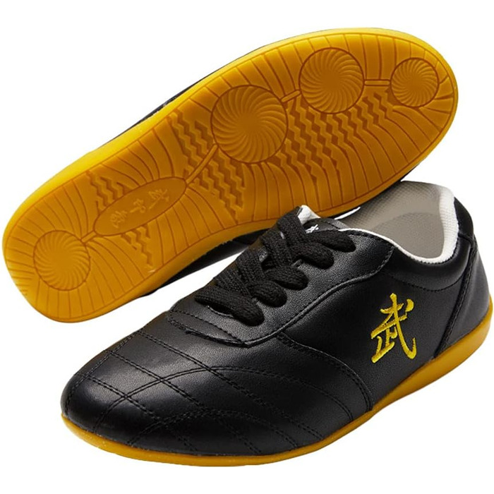 Чоловічі та жіночі тайтчі (тай-чі) кросівки для тренувань, Kung Fu, Wushu, Wing Chun, гімнастики, з м'якою підошвою, шкіряні, чорні, 37 EU