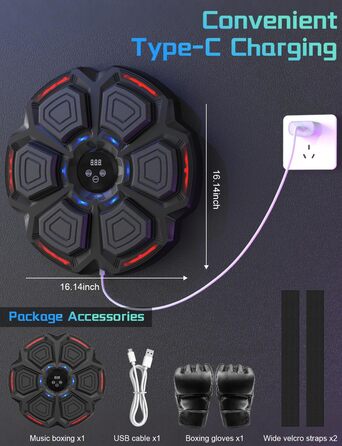 Музична боксерська машина з LED-підсвіткою та Bluetooth, 9 режимів швидкості, підрахунку ударів, рукавички в комплекті. Для дорослих та дітей