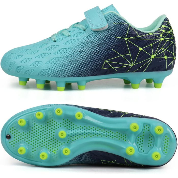 Дитячі футбольні бутси JABASIC Firm Ground для хлопчиків та дівчаток (26 EU, Зелений, Темно-синій)