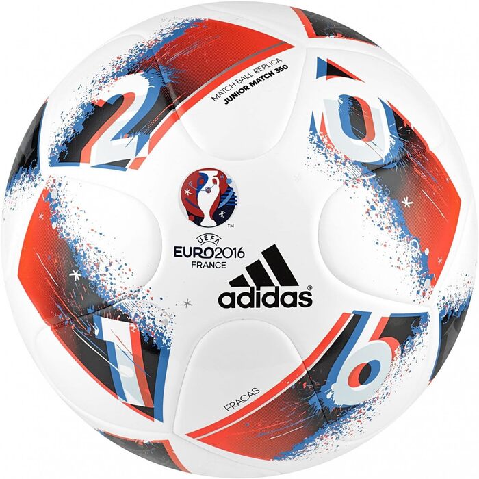 М'яч футбольний adidas Euro 2016 J350 Fracas, білий/синій/червоний/срібний, розмір 5