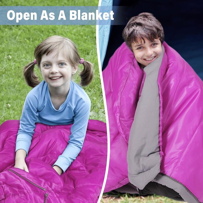 Сплячий мішок для дітей REDCAMP 175x65 см, рожевий. Теплий, зручний, регульований, для кемпінгу та відпочинку на природі. 3-сезонний