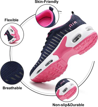 Жіночі кросівки для бігу з підтримкою склепіння стопи, повітряна подушка, комфортні снікерси чорно-білі (38.5 EU, Navy)