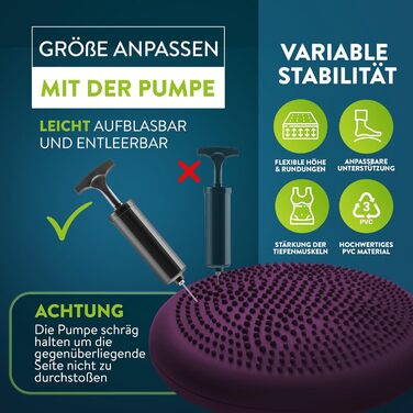 Кішн Balance ZenOne Sports® для координації та тренування спини. Ортопедичний, повітряний, з насосом та інструкцією. Ідеально для фітнесу та реабілітації