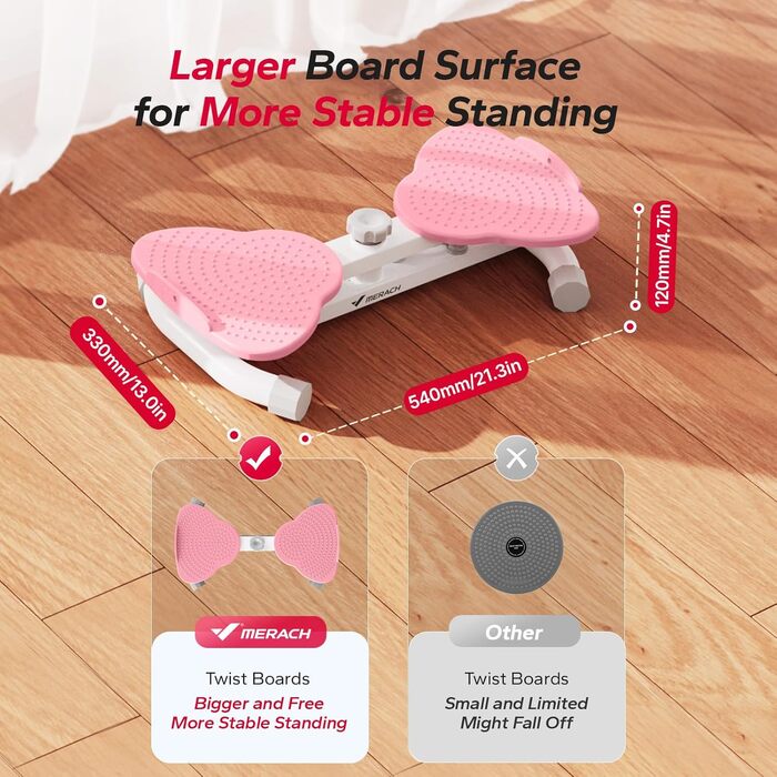 MERACH Твістер для стегон, платформа для скручування талії з 2 еластичними шнурами для підтягнутої талії та тренування пресу, Макс. 136 кг, безшумне тренажерне обладнання для дому для жінок та чоловіків, Рожевий