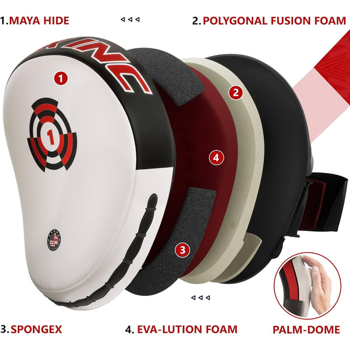 Лапи для боксу та MMA RDX, шкіра Maya Hide, чорні-білі, тренувальні пади для ударів, кікбоксинг, муай-тай, тхеквондо, стандартний розмір
