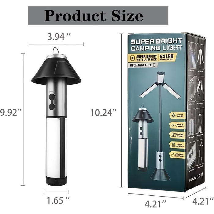 Ліхтар кемпінговий Gerbala 3000mAh з телескопом, LED, багатофункціональний, з гачком, 3 режими, для кемпінгу та піших прогулянок