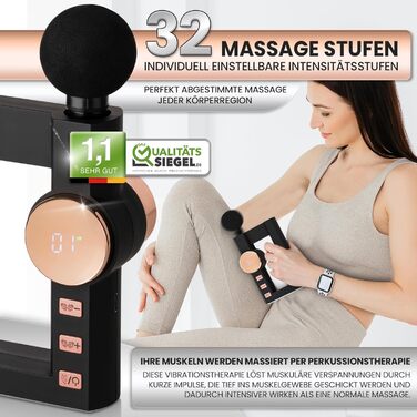 GRUNDIG Масажний пістолет з глибоким прогрівом, 32 режими, 4 рівні нагріву, акумуляторний, для спини, шиї та плечей, компактний для дому, офісу та подорожей