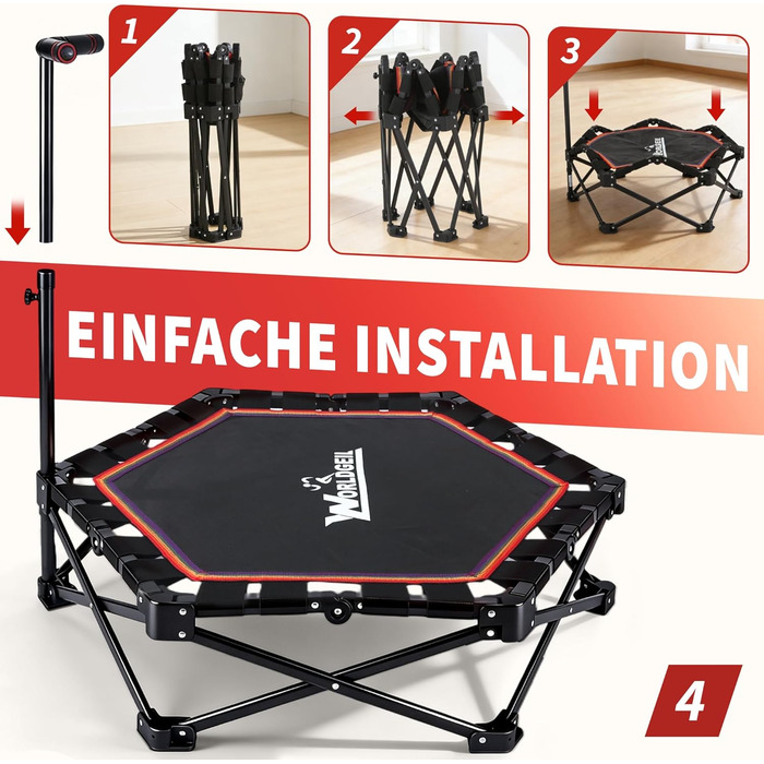 Складаний фітнес-батут для дому з регульованою ручкою, навантаження до 150 кг, Ø 86.5 см, для дорослих та дітей (Colorful)