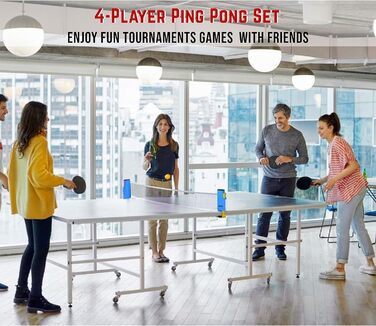 Набір для пінг-понгу: 4 професійні ракетки, розтягуване сітка, 6 м'ячів, сумка - для гри в приміщенні та на вулиці