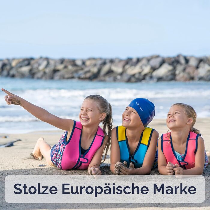 Плитка для плавання Liys Schwiweste для дітей - допоміг для плавання з регульованою плавучістю, сертифікат CE, переможець тесту на Vergleich.de, м'який неопреновий комір, безпечне та надійне виконання, з сумкою для перенесення (L, блакитний)