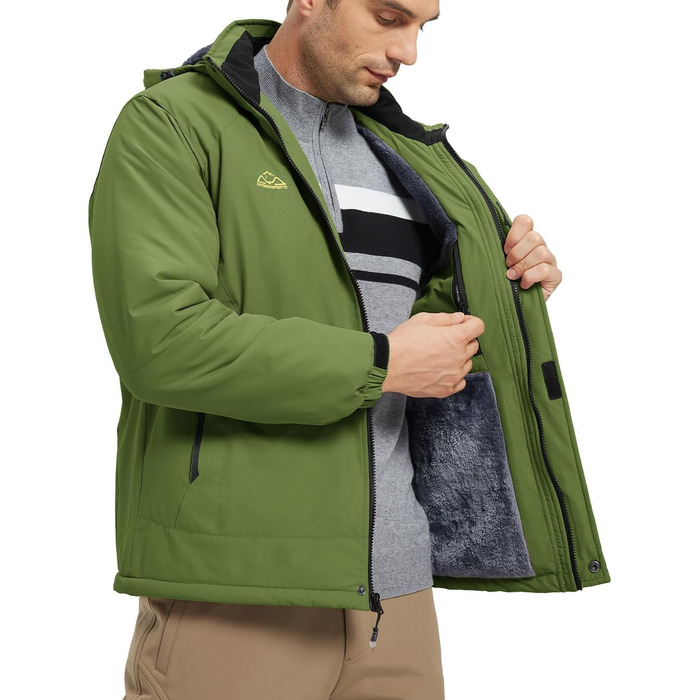 Чоловіча зимова куртка YSENTO, водонепроникна, тепла флісова підкладка, софтшелл, дихаюча, для катання на лижах та сноуборді з капюшоном (L, Зелений)