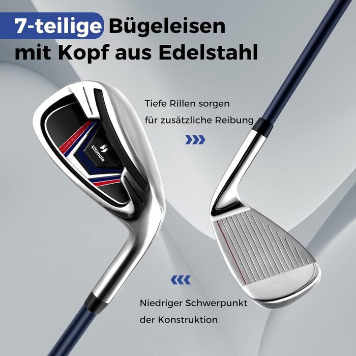 GYMAX Комплект гольф-клубу для чоловіків, повний набір гольф-клубу з драйвером #1, фейрвеєм #3, гібридом #5, залізом #5, #6, #7, #8, #9, #P, #S, паттером, 3 чохлами та переносною сумкою, блакитний