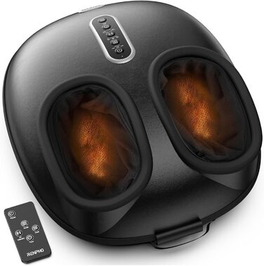 Масажер для ніг RENPHO з підігрівом, Shiatsu масажер для ніг при фасціїті, подарунок на Різдво, бездротове керування, голосове керування (Новинка), чорний