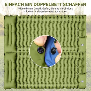 Килимок для кемпінгу Yuzonc Isomatte самонадувний, надувний матрац з насосом-пресом та подушкою, компактний та легкий для відпочинку на природі, зелено-блакитний