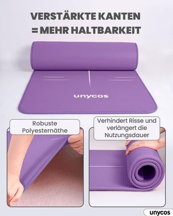 Килимок для йоги Unycos: антиковзаюча поверхня, висока щільність 6/10/15 мм, з сумкою, для пілатесу та фітнесу, колір ліловий, розмір 183*66*1 см.