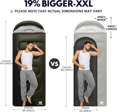 Спальний мішок 0°C XXL для дорослих, теплий клімат, для кемпінгу, зимових пригод, походів, полювання, подорожей (3,2 кг, зелений)