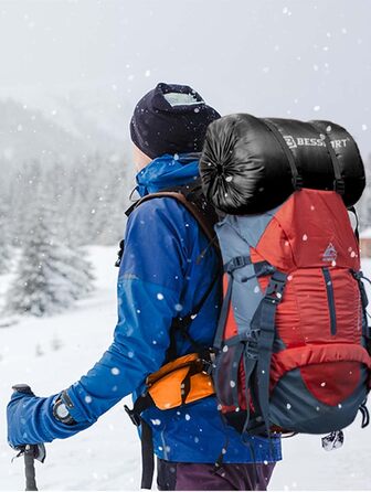 Спальний мішок Bessport -10°C - 15°C 4 сезони, зимовий, мумієподібний, водонепроникний, для кемпінгу, подорожей, відпочинку на природі, чорний