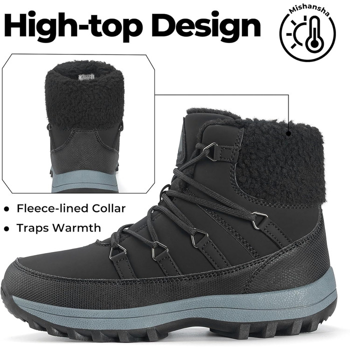 Зимові черевики Mishansha для жінок, утеплені, водонепроникні, трекінгові, антиковзні, розмір 36-42 (чорні черевики, 42 EU)
