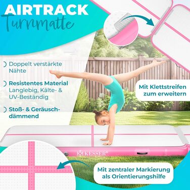 КЕССЕР® Airtrack Килимок для гімнастики та фітнесу надувний | 2м/3м/4м/5м/6м | з сумкою та електричним насосом | для йоги, акробатики, тренувань | М'ятно-зелений (Рожевий) 200 x 100 x 10 см