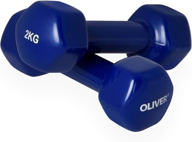 Набір вінілових гантелей Oliver 2,0 кг (синій), 5 пар – для чоловіків і жінок, фітнес, аеробіки, гімнастики, тренувань вдома та у залі