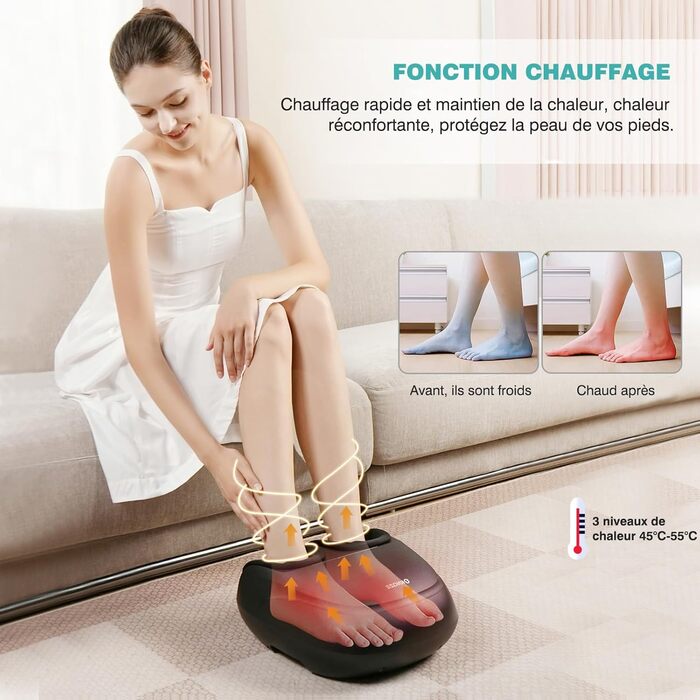 Електричний масажер для ніг KNQZE з підігрівом, Shiatsu масаж, для фасціїту та нейропатії, підходить для розміру взуття до 46, чорний