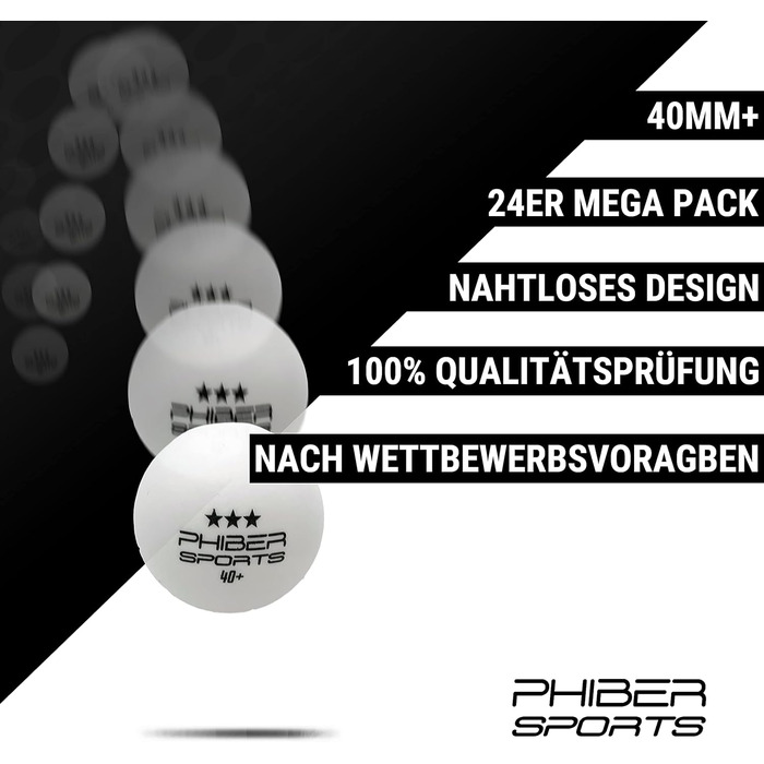 Набір для настільного тенісу PHIBER-SPORTS 24 м'ячі 3 зірки 40+ Преміум - Ідеальні ігрові характеристики, для початківців, сімей та професіоналів, відповідає стандартам змагань