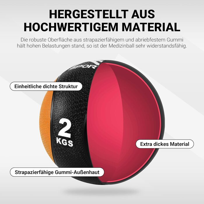 М'яч для фітнесу MSports 2-10 кг - професійний, для залу, з постер-інструкцією, оранжевий