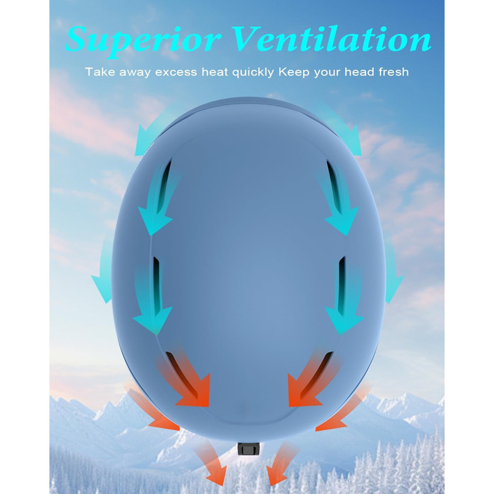 Шолом для сноуборду та лиж чоловічий/підлітковий, регульований розмір, флусові навушники, вентиляційна система, сумісний з маскою (Sky Blue, M)