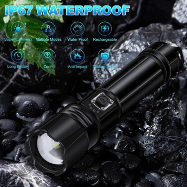 Ліхтар LED акумуляторний 500000 люмен, тактичний, потужний, IP67, водонепроникний, для кемпінгу, туризму, риболовлі, з чохлом та компасом