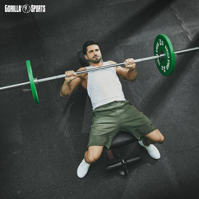 Бамперні диски GORILLA SPORTS 10 кг, гумові, 50 мм, для штанги, гантель, олімпійські, чавунні