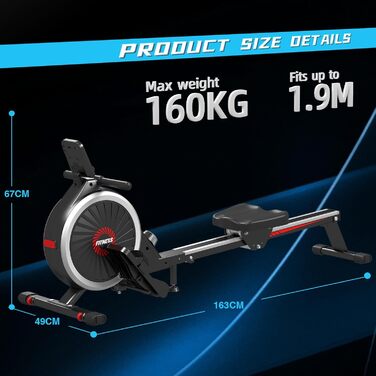 Гребний тренажер Dskeuzeew для дому, складний, 16 рівнів опору, магнітний, до 160 кг, Slide-Rails