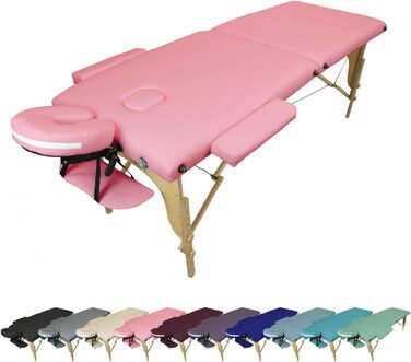 Складний масажний стіл Vivezen з 2 зонами, дерев'яний з Reiki-панеллю, аксесуари та сумка Rose