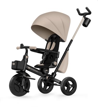 Триколісний велосипед Kinderkraft Aveo для дітей від 9 місяців до 25 кг, з батьківською ручкою, компактно складається, поворотне сидіння, розкладне сонцезахисне козирком, з тримачем для напоїв та кошиком, Рожевий