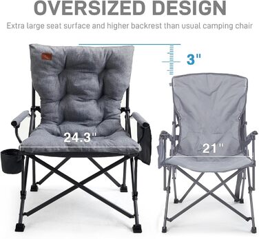 Крісло для кемпінгу EVER ADVANCED, складне, 230 кг, XL, широке сидіння 62 см, з кишенею та тримачем для напоїв, для кемпінгу, відпочинку на природі, балкону, саду