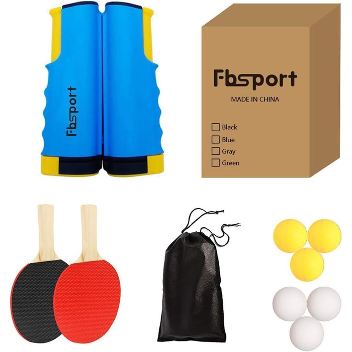 FBSPORT Набір для настільного тенісу: 2 ракетки, 6 м'ячів, сітка, сумка. Підходить для початківців та професіоналів. Колір: світло-блакитний