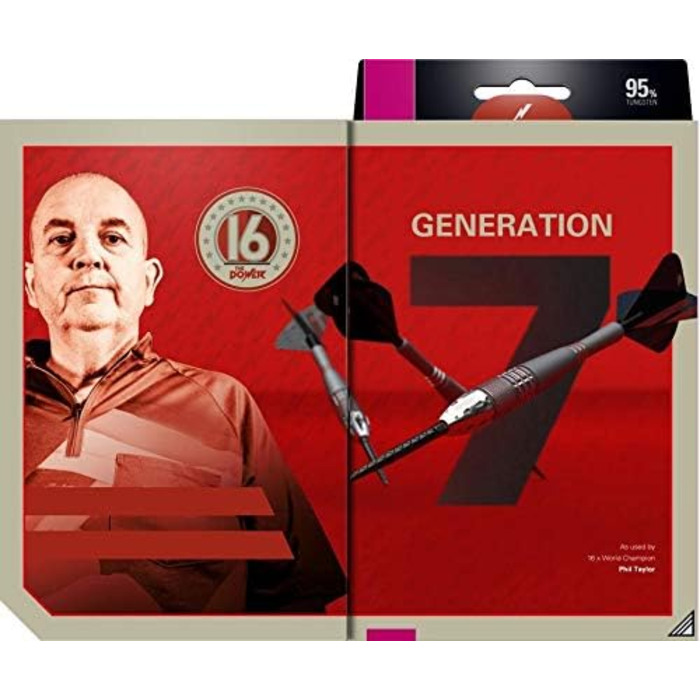 Дротики Target Darts Phil Taylor Power 9-Five Gen 7, 95% вольфраму, сталевий наконечник, Swiss Point, 26 г, гравецька серія