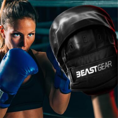 Лапи для боксу Beast Gear з натуральної шкіри, вигнуті, з підтримкою зап'ястя та регульованим ременем для хук, джебу, MMA, кікбоксингу та муай-тай