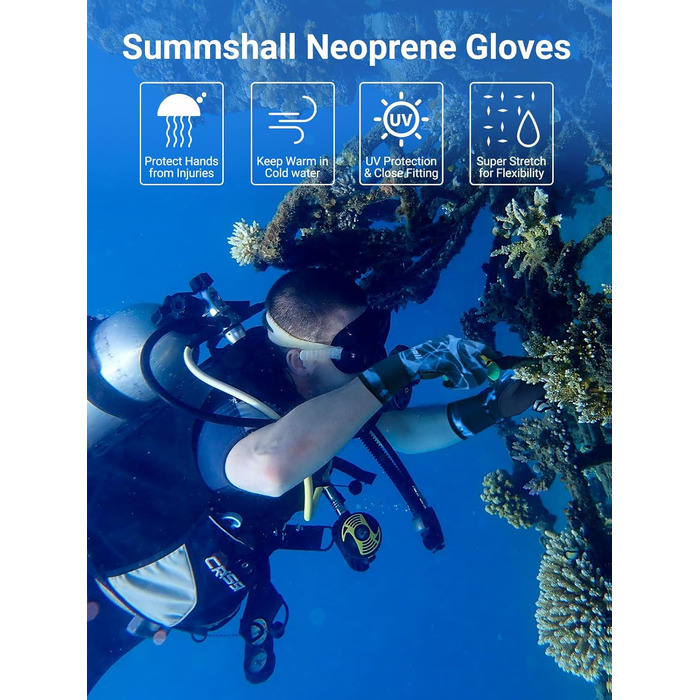 Рукавички для дайвінгу Sushall з неопрену, 3 шт. для чоловіків, тепла та антиковзаюча поверхня, еластичне зап'ястя для дайвінгу, серфінгу, снорклінгу (S, блакитний)