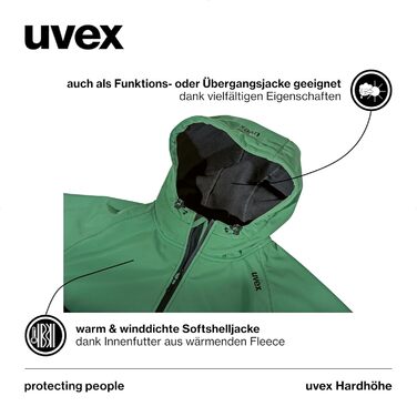Чоловіча софтшелл куртка uvex Hardhöhe — водовідштовхуюча та дихаюча демісезонна функціональна куртка, темно-зелена, розмір XXL