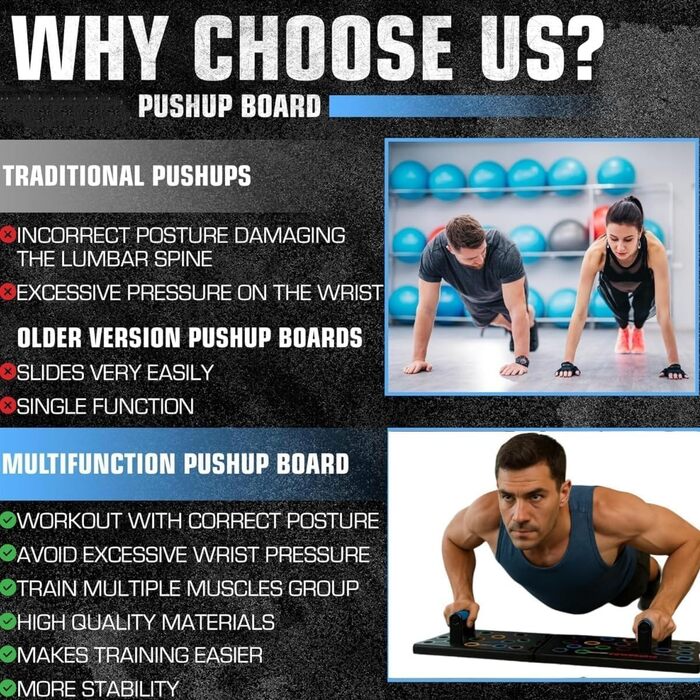 Лежанка для віджимань 24 в 1, складана, з ручками для тренування м'язів. Підходить для чоловіків та жінок (Чорний)