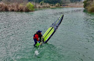 Надувний SUP Борд 380см для Турингу та Перегонів – Стабільний Станд Ап Падл Борд з високою вантажопідйомністю. Комплект Allround SUP з кріпленням для Action-Cam, підходить для йоги та риболовлі. Зелений 380*76см