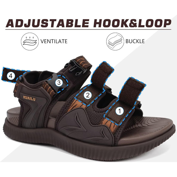 Чоловічі трекінгові сандалі KuaiLu: ортопедичні, зручні, для спорту та активного відпочинку, літні, відкриті, коричневі, 43 EU