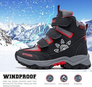 Дитячі зимові черевики ASHION: теплі, водонепроникні, для сноубордингу та трекінгу, розмір 32 EU, чорно-червоні