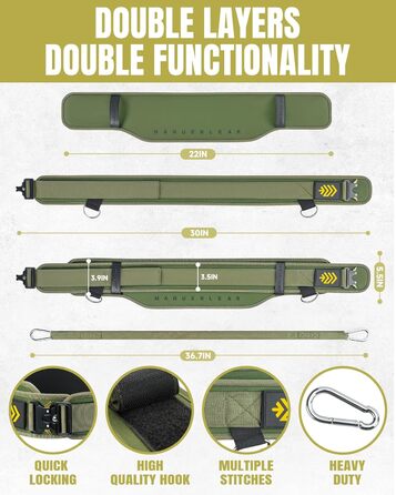 Пояс для важкої атлетики Manueklear 2-в-1 з мотузкою 92 см, подвійний пояс, пауерліфтинг, фітнес, зважений пояс для підтягувань та присідань (зелений, M (30-33 дюйми))