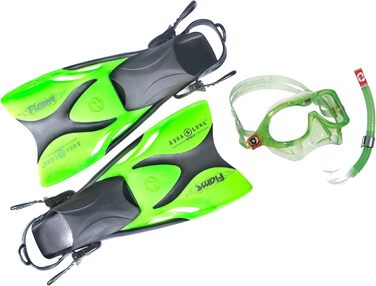 Дитячі ласти Aqua Lung Flame, набір яблучно-зелений з маскою Reef та трубкою, розмір 27-32