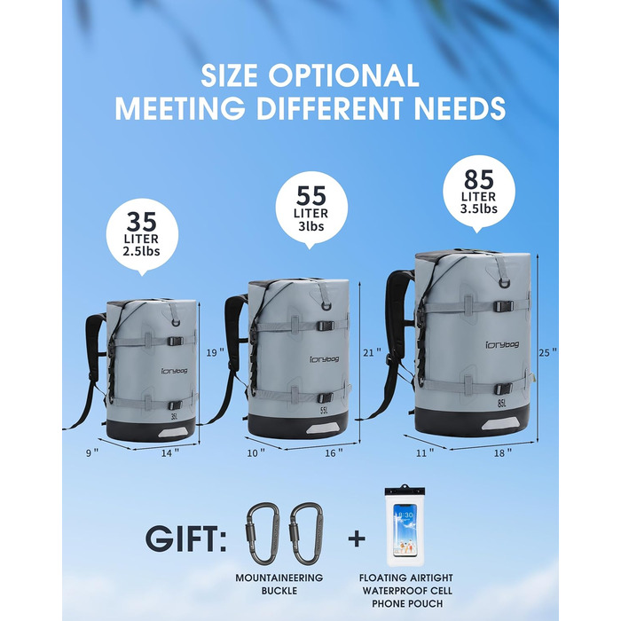 Водонепроникний рюкзак IDRYBAG 55L/35L для подорожей, каякінгу, SUP та плавання