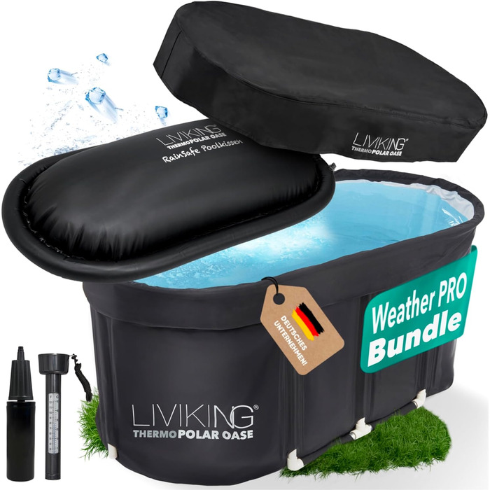 Тонна для криотерапії Eisbad, мобільна ванна для дорослих 120 см, комплект KOMFORT, чорний WeatherPro Bundle