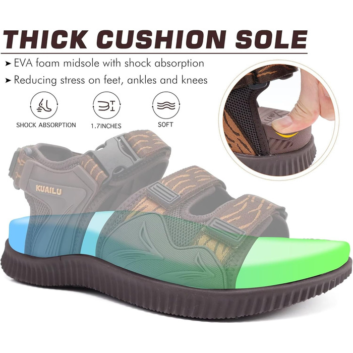 Чоловічі трекінгові сандалі KuaiLu: ортопедичні, зручні, для спорту та активного відпочинку, літні, відкриті, коричневі, 43 EU